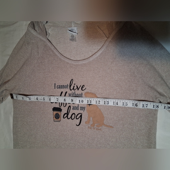 "I Cannot Live Without Coffee and My Dog” Tunic Hoodie Long Sleeve - Beige Small - Picture 4 of 8
